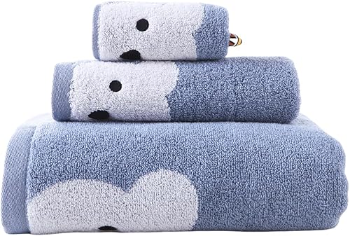 Juego de 3 toallas de baño de alta calidad para niños (oso travieso), 1 toalla de baño, 1 toalla de mano, 1 toallita, secado rápido, 100% algodón,