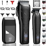 Suttik Professional Hair Clippers for Men, Barber Clippers and Trimmers Set, Foil Shavers for Men, 3 in 1 Cordless Hair Clippers Set Hair Cutting Kit Barber kit with LED Display