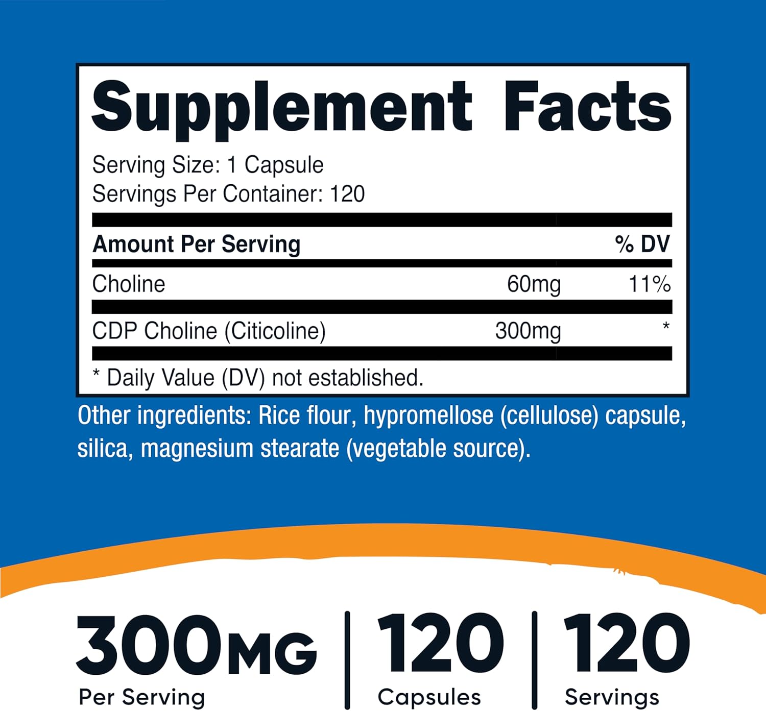 Nutricost CDP Choline (Citicoline) 300mg, 120 Vegetarian Capsules - Non-GMO, Vegetarian Friendly, Gluten Free