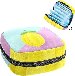 Period Pouch, Portable Tampon Storage Bag for Sanitary Napkins, Yellow Art Lemon Green Pink Background, Multicolor, 4.7x6.6x6.6 in/12x17x17 cm
