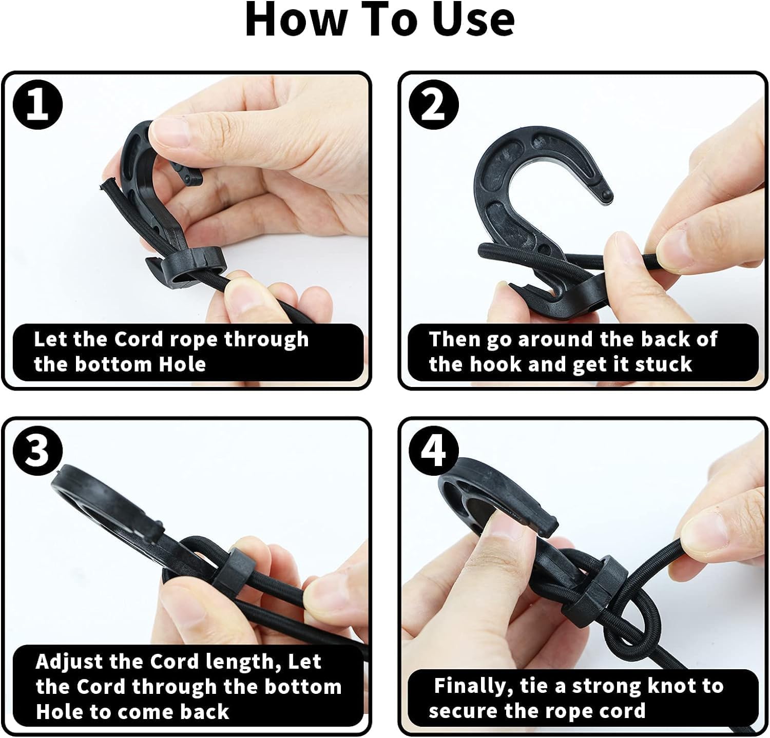 50PCs Plastic Shock Cord Hooks, Elastic Bungee Rope Hooks Fit for 1/4" 5/16" Rope