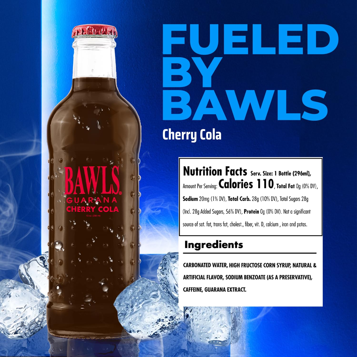 BAWLS Guarana Cherry Cola, BAWLS Guarana Drink, Guarana Soda, Guarana Fueled Soda for Energy, High Energy Caffeinated Drink, 10oz 12 Pack Glass Bottles