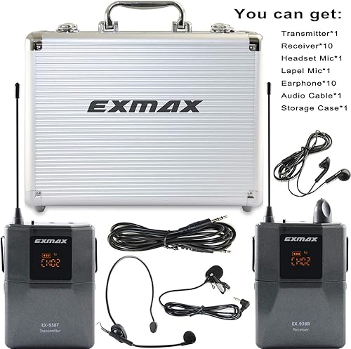 Vista 11 de EXMAX EX-938 sistema inalámbrico profesional de guías de turismo para guías turísticas, traducción simultánea, capacitación, reunión, visita a