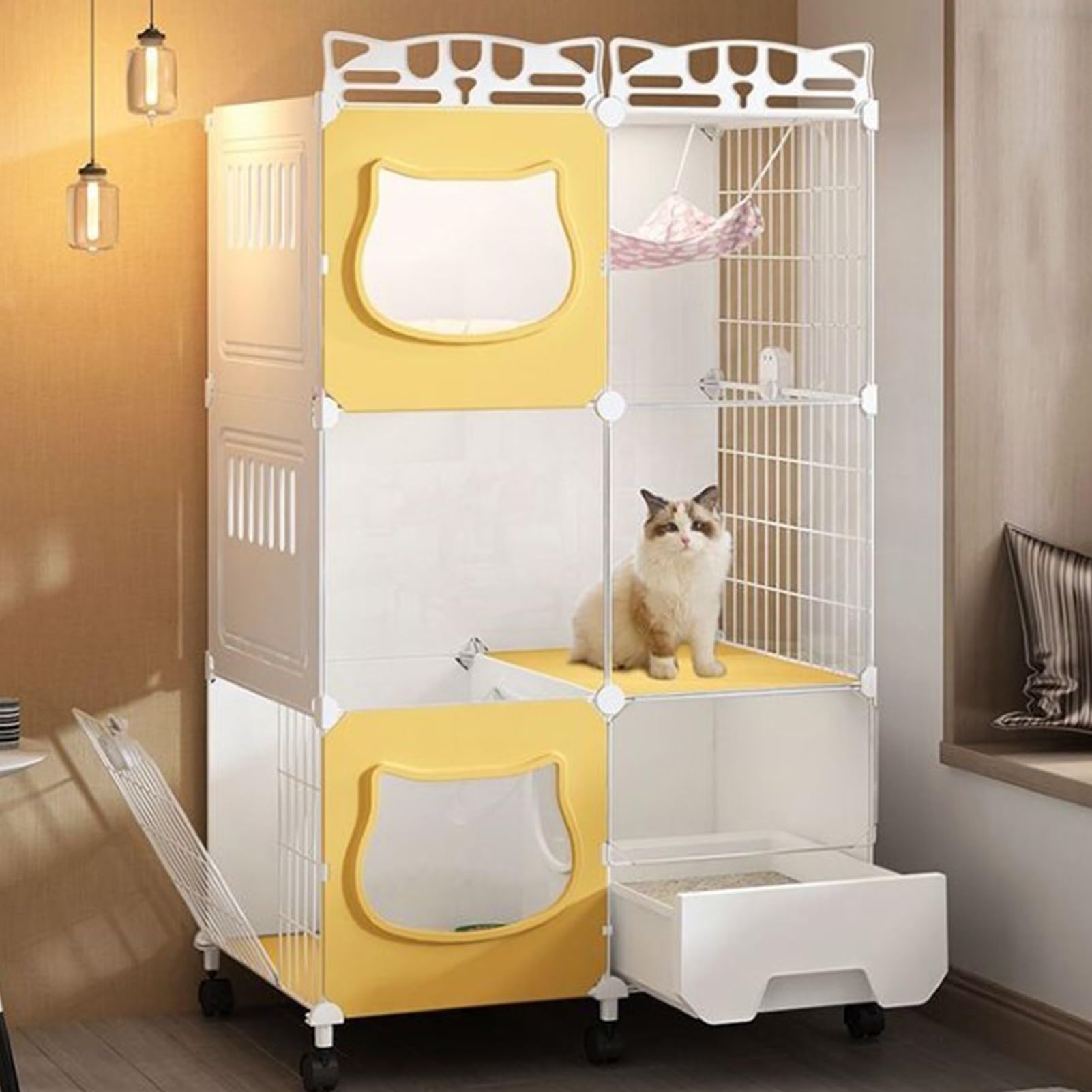 Cage chat avec roulettes 360° idéale pour appartement calme