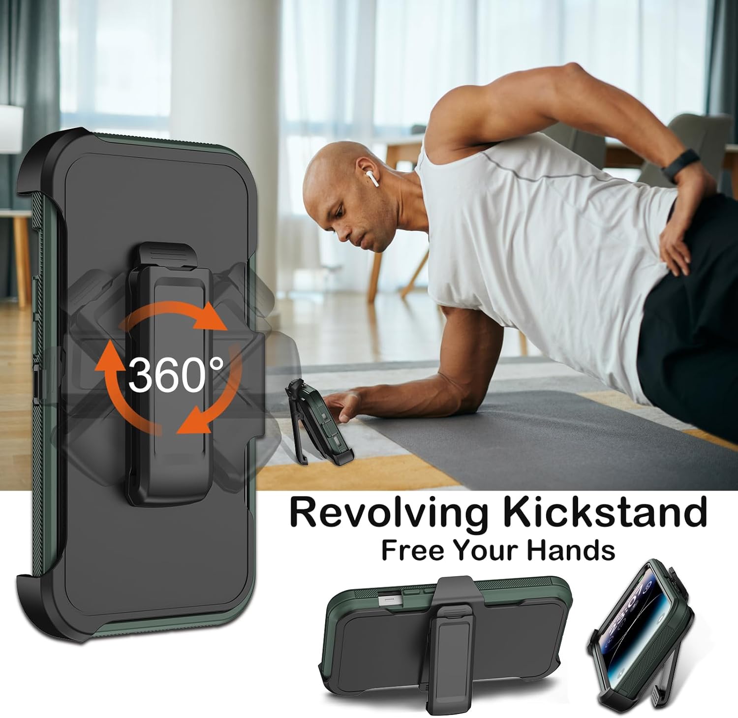 for iPhone 14 Pro Max Case with Belt Clip Holster,Built-in Screen Protector,Heavy Duty Shockproof Drop Proof Military Grade Protective Cover with Kickstand for Apple 14 Pro Max (Dark Green) - Image 5