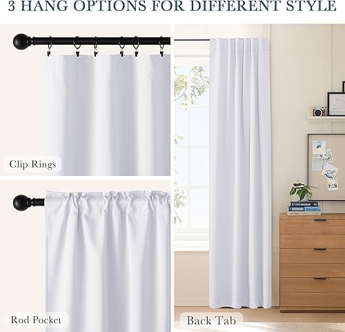 Miniatura 4 de PONY DANCE Cortinas para sala de estar, 42 pulgadas de ancho x 90 pulgadas de largo, color blanco puro, juego de paneles opacos largos, tratamiento