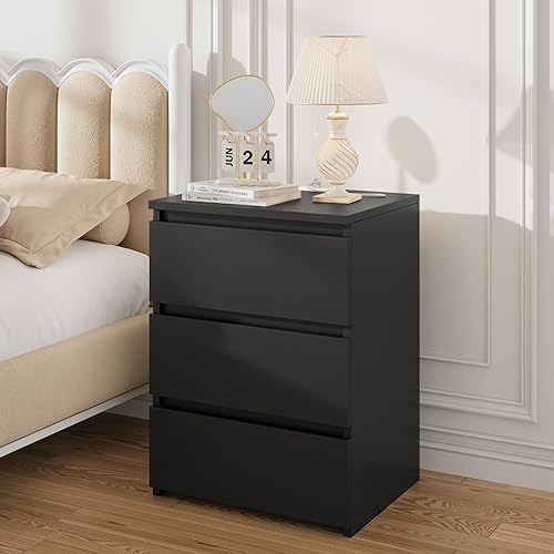 Miniatura 2 de FOTOSOK Juego de 2 mesitas de noche negras de 26 pulgadas de alto, con estación de carga, mesita de noche negra con puertos USB y tomas de