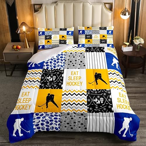Juego de ropa de cama de hockey sobre hielo para adolescentes, juego de edredón de jugador de hockey de invierno, juegos deportivos, edredón