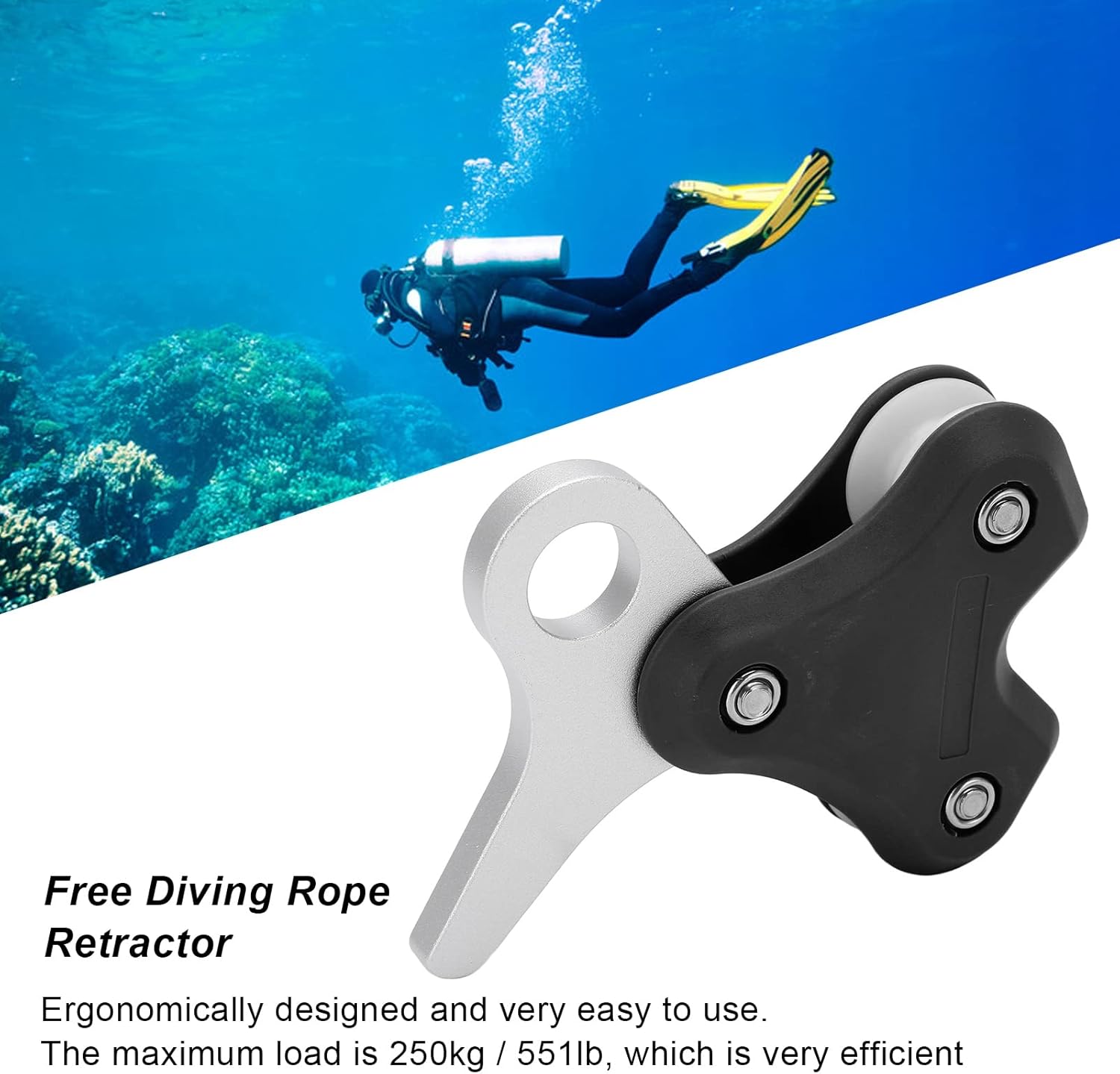 Pulley, Scuba Diving Pulley, Aluminum Pulley Scuba Diving Buoy Underwater Rope Metal Pulley Rope Retractor Diving Accessories Underwater Work Tools Cave and Wreck Exploration (Black)