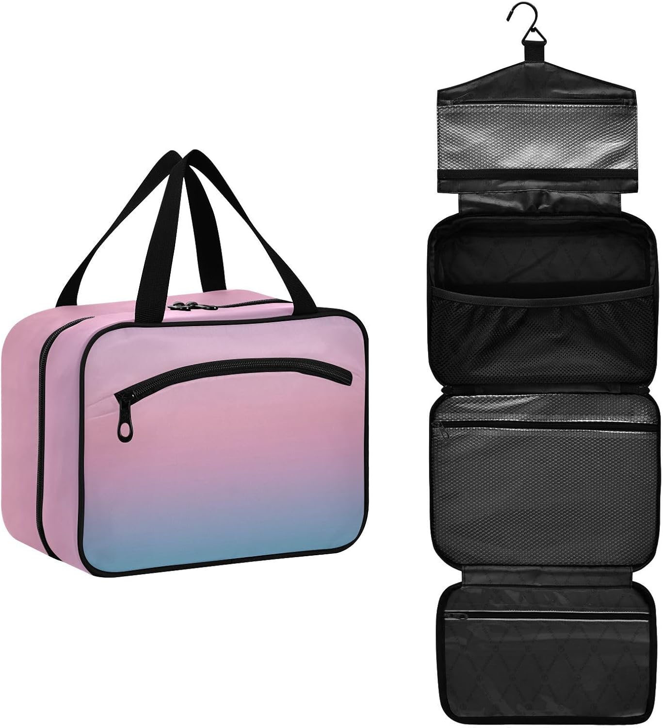 Blue-Pink Gradient Hanging Toiletry kit for Men with Hook, Designer Accessories Skincare Bag for Trip Essentials Traveling bolsos para Hombre L