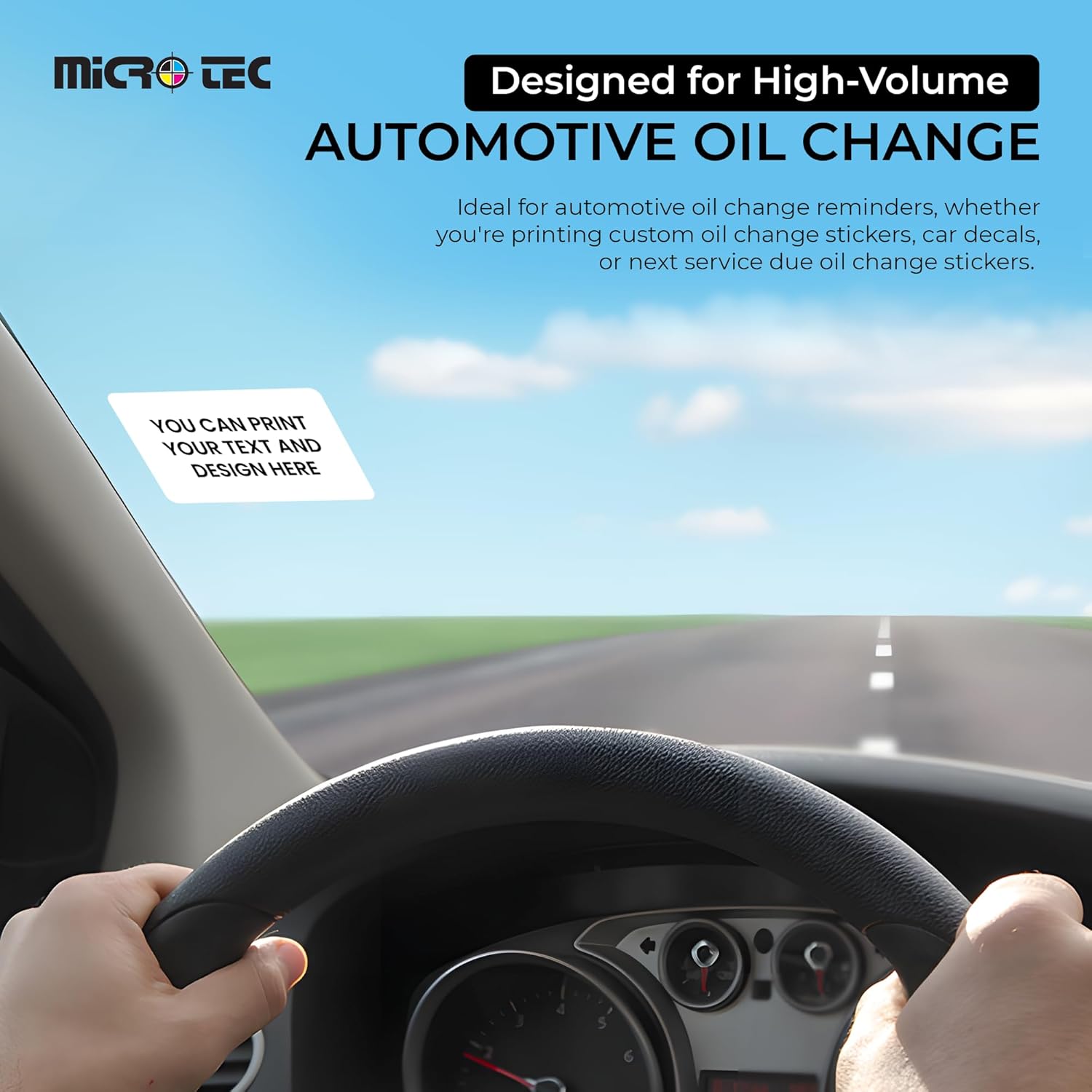 MICRO TEC Static Cling Oil Change Stickers 1.4" x 2.15" – Glossy Windshield Service Reminder Labels – Ribbon Print Compatible with Zebra TLP-2824 Plus & GODEX RT-200i – 400 Labels/Roll (Roll of 2)
