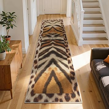 Animal Print Runner Tiger Rug, 2.6x10ft,Faux Fur Cheetah Print Rug, Soft, Non-Slip, and Machine Washable Hallway Floor Carpet,Rustic Farmhouse Leopard Rugs, for Entryway Kitchen Laundry Bath