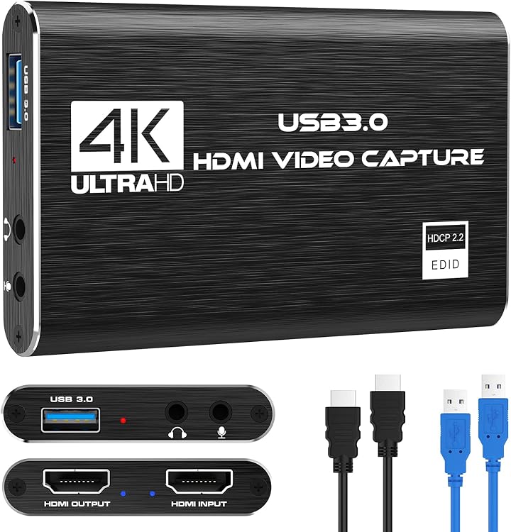 vixlw 4K HDMI Capture Card 1080P 60FPS USB 3.0 for Nintendo Switch Xbox PS5 OBS Streaming