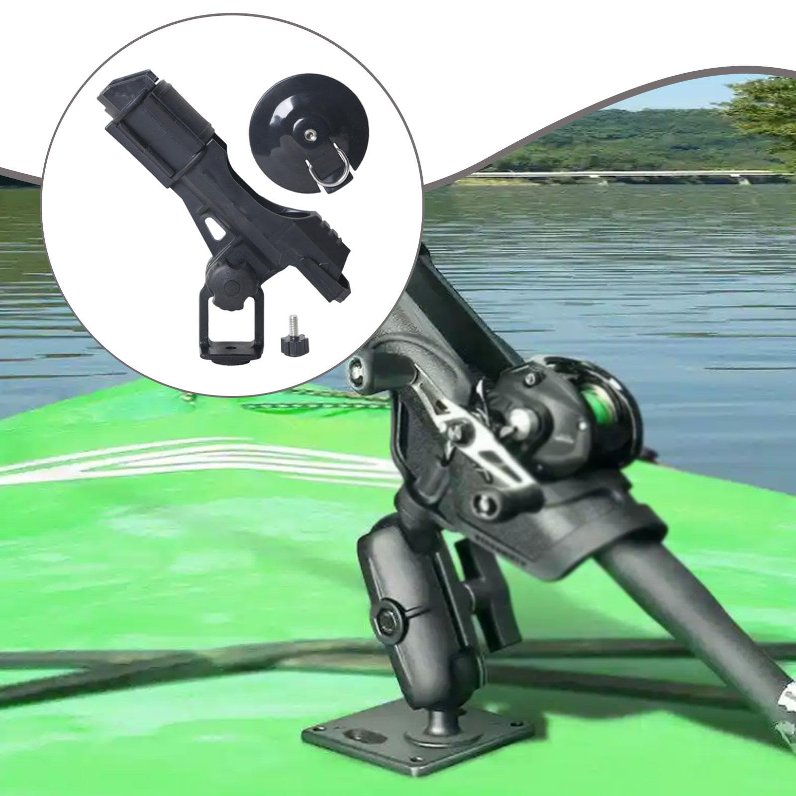 perfk Portacanna da Pesca per Barca Gonfiabile, Supporto per Canna da Pesca Facile da installare e Portatile, Accessori robusti per Kayak, Base Nera