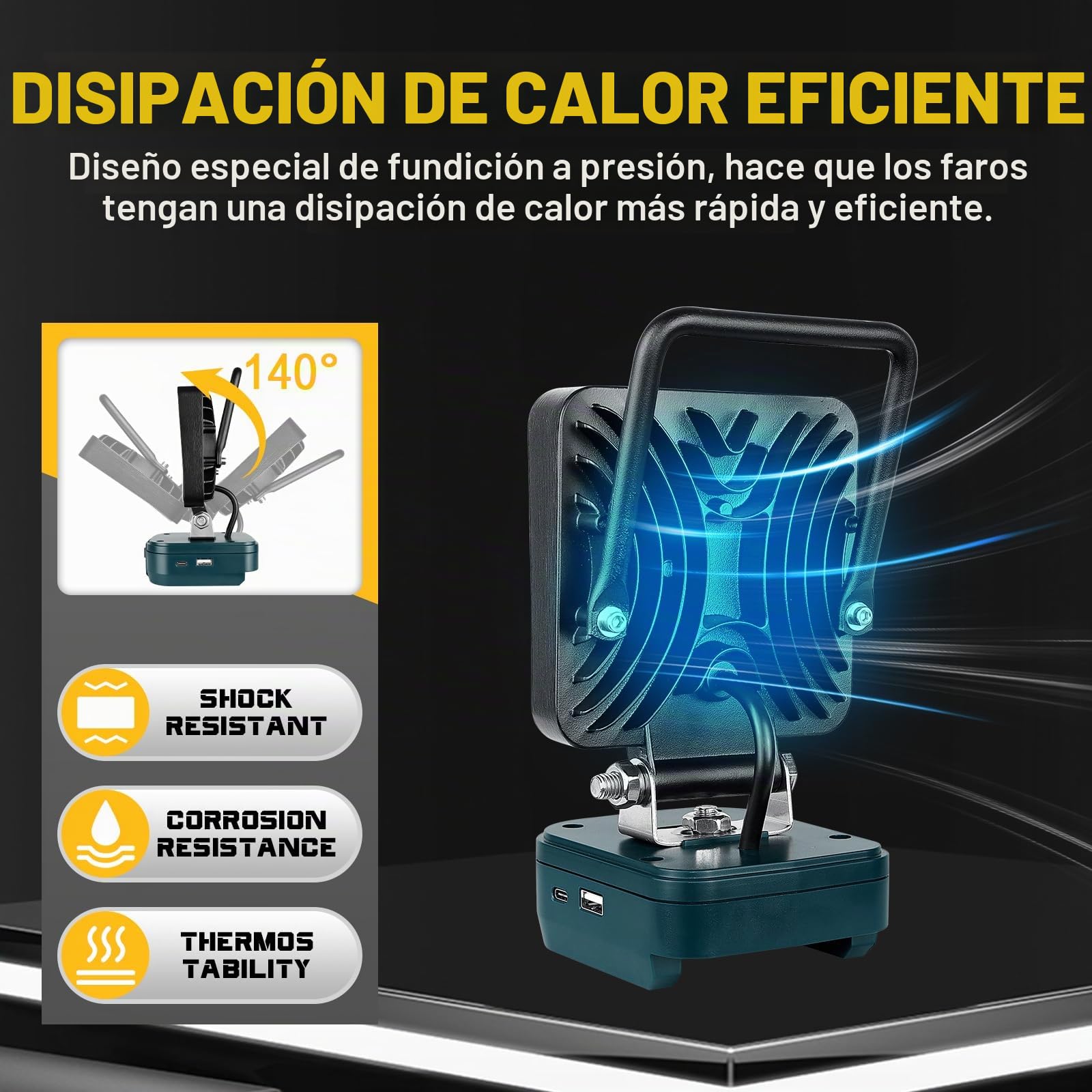 SKYWORLD Luz de trabajo LED inalámbrica para batería Bosch de 18 V, 48 W, 4800 lm, reflectores portátiles para iluminación de camping de bajo voltaje al aire libre, taller, garaje, lugar de trabajo