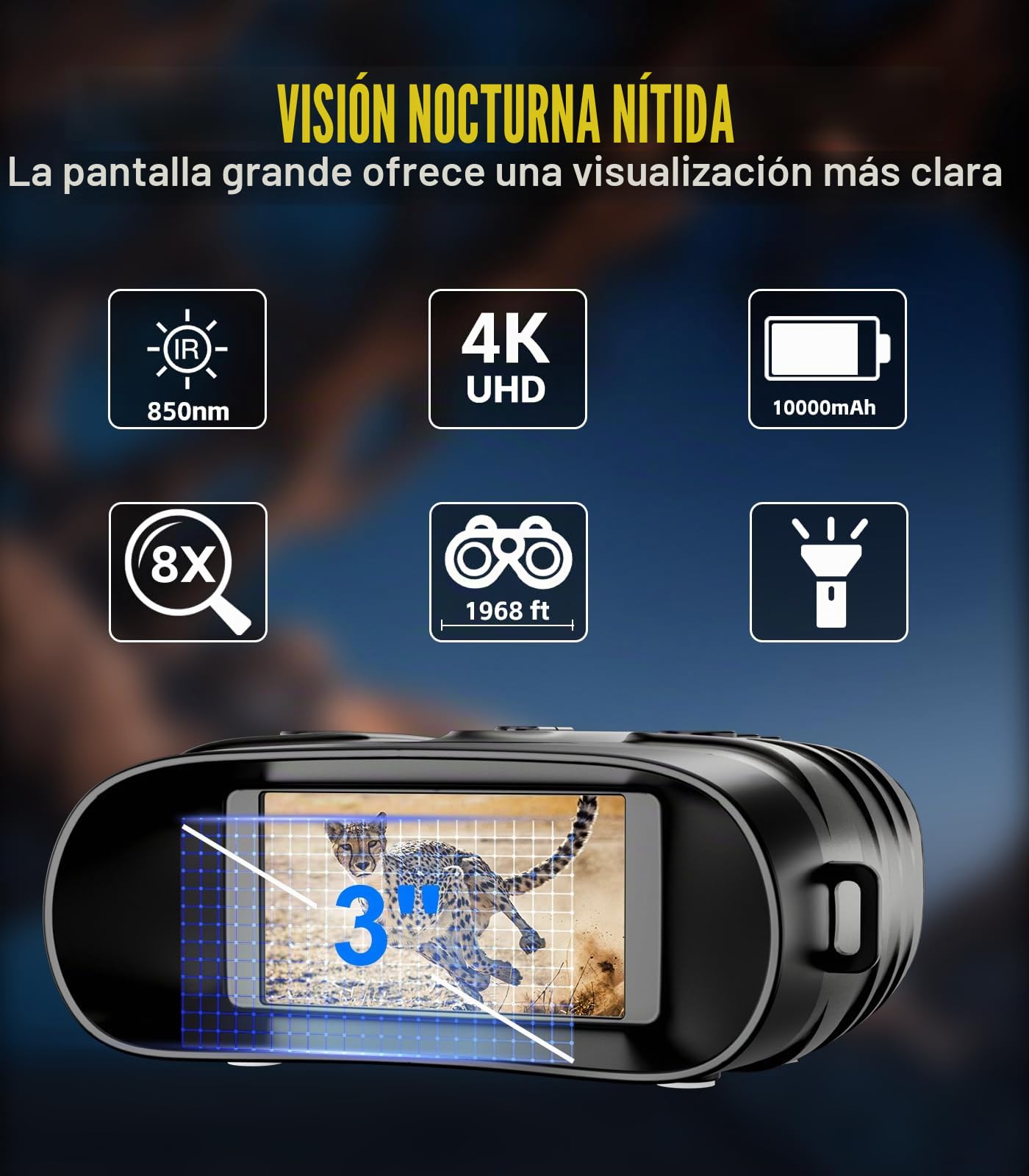 Binoculares Visión Nocturna,Recargables Batería 10000mAh & 48MP 4K,Prismáticos de Visión Nocturna por Infrarrojos con Gran Apertura f/1,4, 600m/1968 pies, Tarjeta de 32GB,Caza,Camping,Regalo