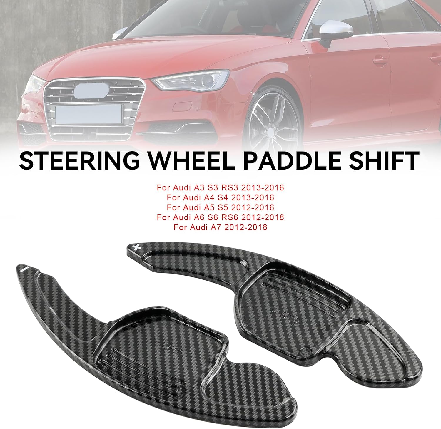 Topteng Steering Wheel Paddle Shifter Extensions for Audi Carbon Fiber Look, ABS Plastic, Fit A3 S3 RS3, A4 S4, A5 S5, A6 S6, A7 S7, A8 S8, Q3 Q5 SQ5 Q7, TT TTS – 2012–2018 Select Models