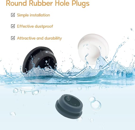 125PCS 8 Sizes Black Rubber Plugs for Round Holes Silicone Plugs, 1 3/4 5/8 1/2 3/8 5/16 1/4 1/5 Round Hole Plug Snap Locking, Used for Furniture DD028-b