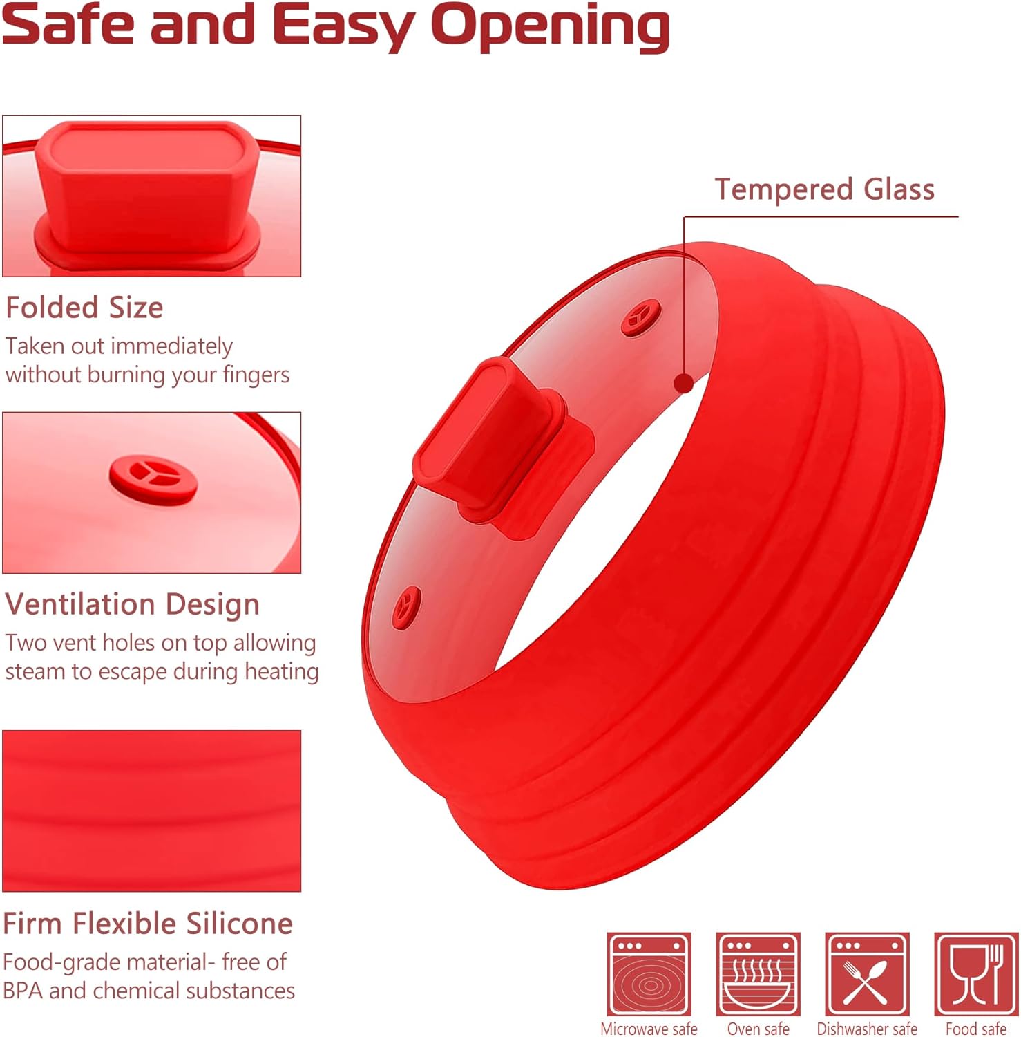 Microwave Splatter Cover Glass Cover Splatter Guard Lid with Collapsible Silicone for Food Pot Cover Plate Cover
