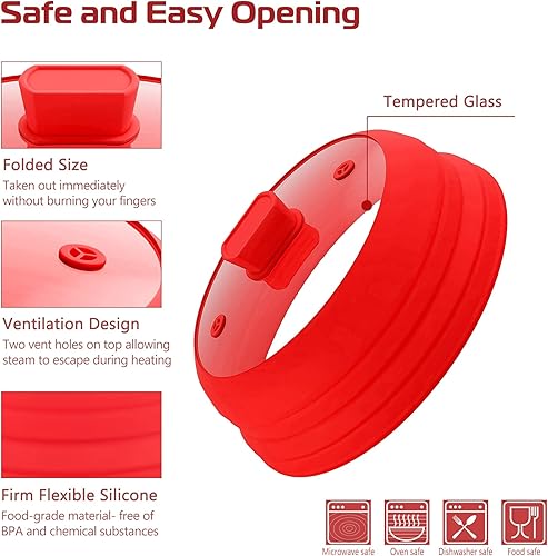 Miniatura 2 de Cubierta de vidrio para salpicaduras de microondas, tapa protectora de salpicaduras con silicona plegable para cubierta de placa de cubierta de olla