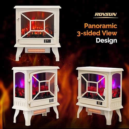 Miniatura 4 de ROVSUN Estufa eléctrica de chimenea de 1400 W, calentador de espacio, portátil de 23 pulgadas de alto, independiente con termostato, efecto de llama