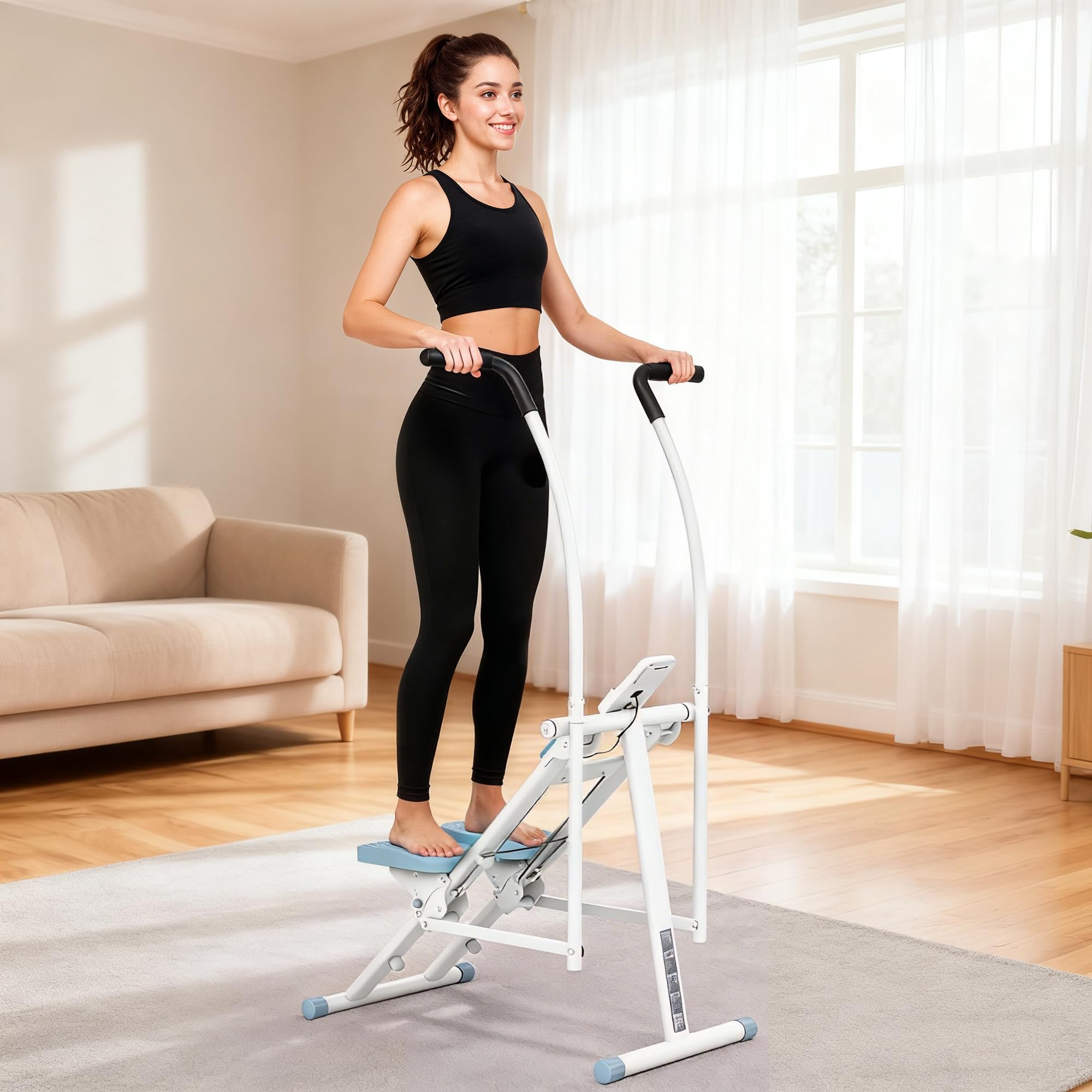 SPORTNOW Stepper escalier Pliable Climber stairmaster pour Exercice de Gym à Domicile, Machine Verticale pour entraînement du Corps avec pédales réglables et écran LCD, Machine à Pas compacte, Blanc