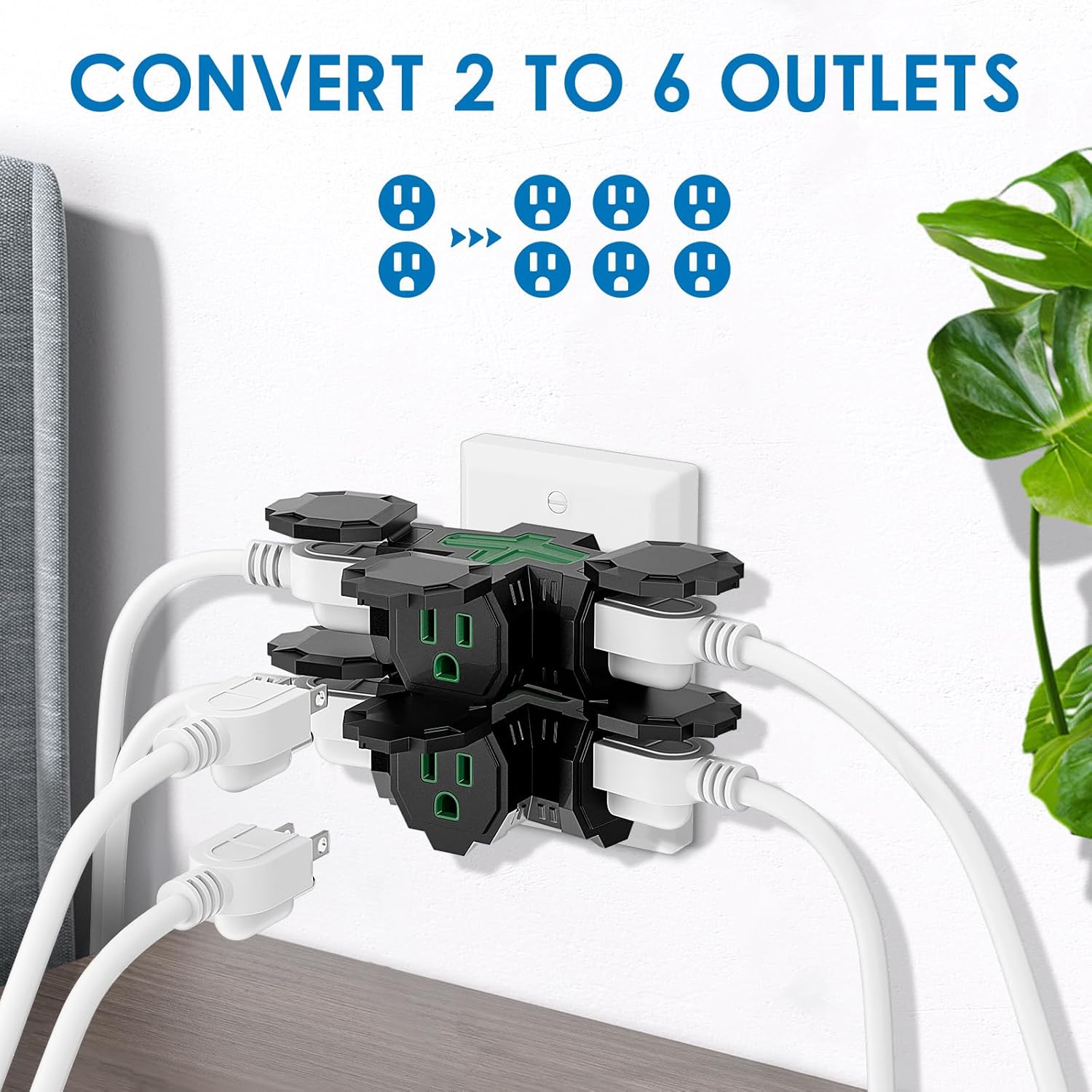 Outdoor Extension Cord 25 FT + Electrical Multi-Outlet, Evenly Spaced 3 Outlets Plugs, Indoor Outdoor Adapter with Protective Cover for Lights, Halloween Christmas Decorations