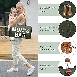 printe Mom\'s Bag, Hospital Bag for Labor and Delivery, Large Mommy Diaper Tote for Mom Overnight Travel, Waterproof Baby Handbag with Pouches and Straps, Olive Green