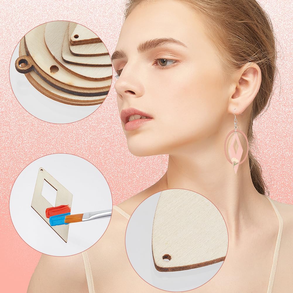 SOFPLATE 272Pcs 6 Shapes Wooden Dangle Earring Making Kit Unfinished Wood Earrings Large Teardrop Circle Kite Charms Dangle Pendants Cutout with Earwire Hooks Jump Rings for Jewellery Making Crafts - Image 4