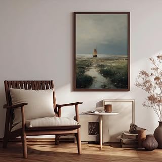 Coastal marsh seascape wall art print with tranquil sailing boat scene for nature-inspired decor in living rooms, bedrooms, and offices