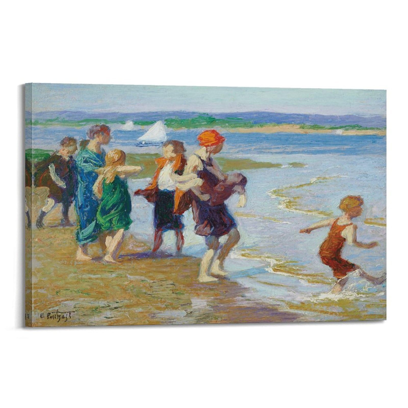 Edward Henry Potthast - The Bathing Beach Poster Modern Poster, Decorative Prints, Aesthetic Wall Decorations, Wall Decorations for the Living Room, Art Prints, Canvas Painting 16 x 24 inches (40 x 60