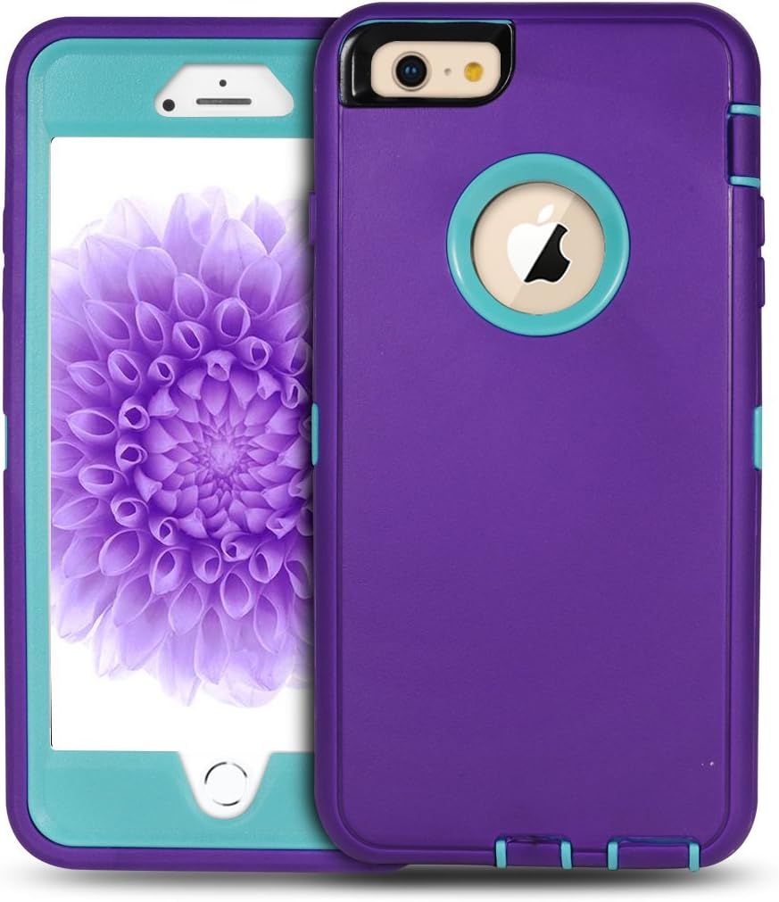 iPhone 6S Plus Case,UOVSI [5.5 Inch] for iPhone 6S Plus/6 Plus Hybrid Protective Defender 3-Layer Design Heavy Duty Shock-Resistant Dustproof Case Cover (Purple/Lightblue)