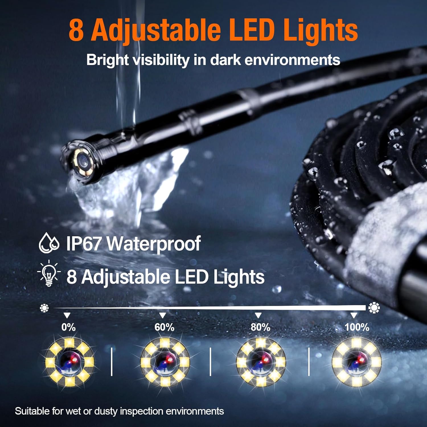 Borescope Camera with Light, 4.3" IPS Screen Endoscope, No Phone No App Inspection Camera with Light, 16.4ft Semi-Rigid Cable, 8LED Industrial Endoscope with 32GB Card for Auto, Pipe & Home Inspection