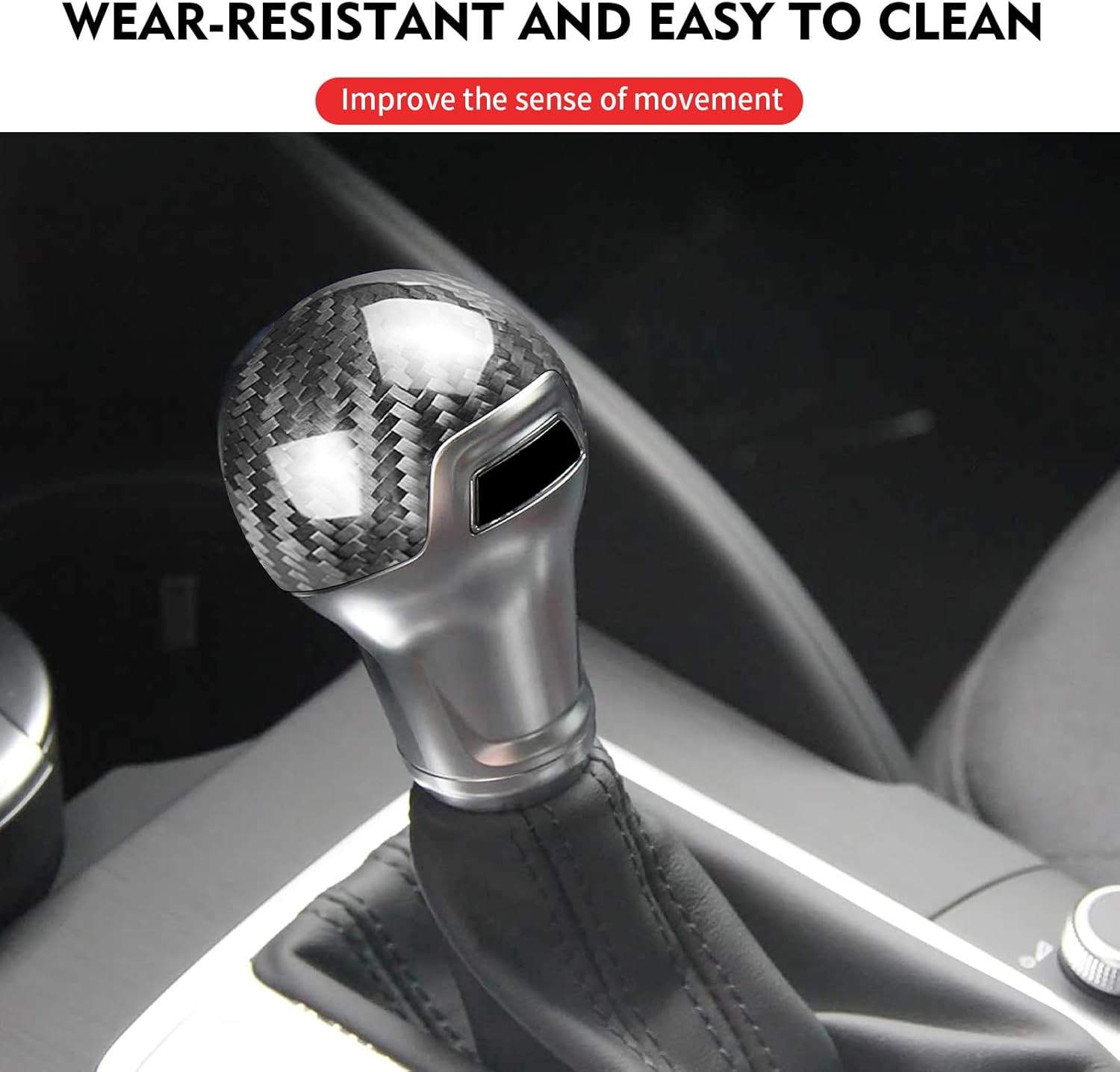 Compatible wth Carbon Fiber Gear Shift Knob Back Cover Automotive Shift Lever Decoration for Audi A3 S3 2014-2020 Q2L 2018 (Black)