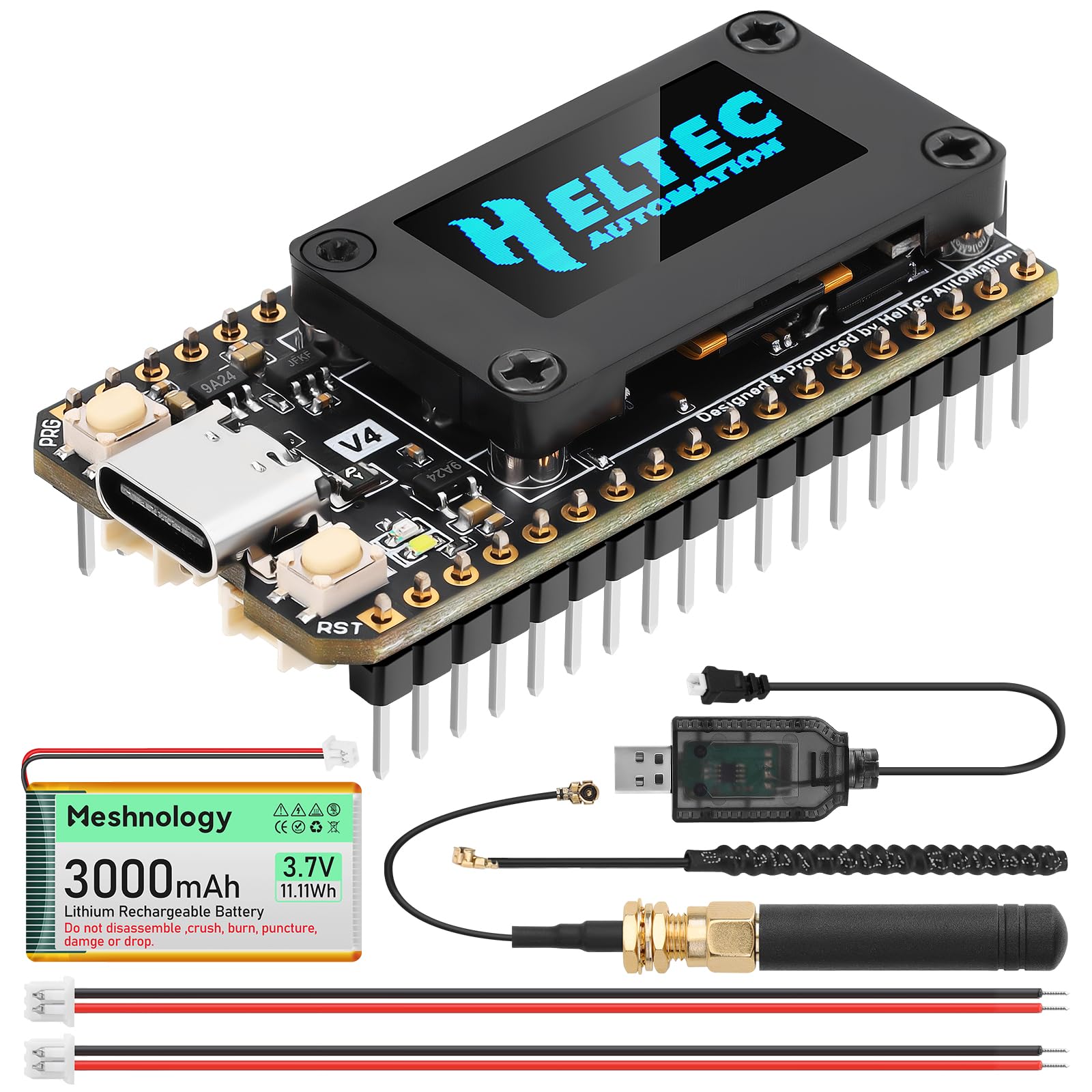 ESP32 LoRa V4 Dev Board + 3000-mAh-Akku, verbessertes ESP32-S3 LoRa WLAN Bluetooth 2 MB PSRAM 16 MB Flash 863-928 MHz Antennen OLED Unterstützt GPS und Solar für Arduino Meshtastic LoRaWAN