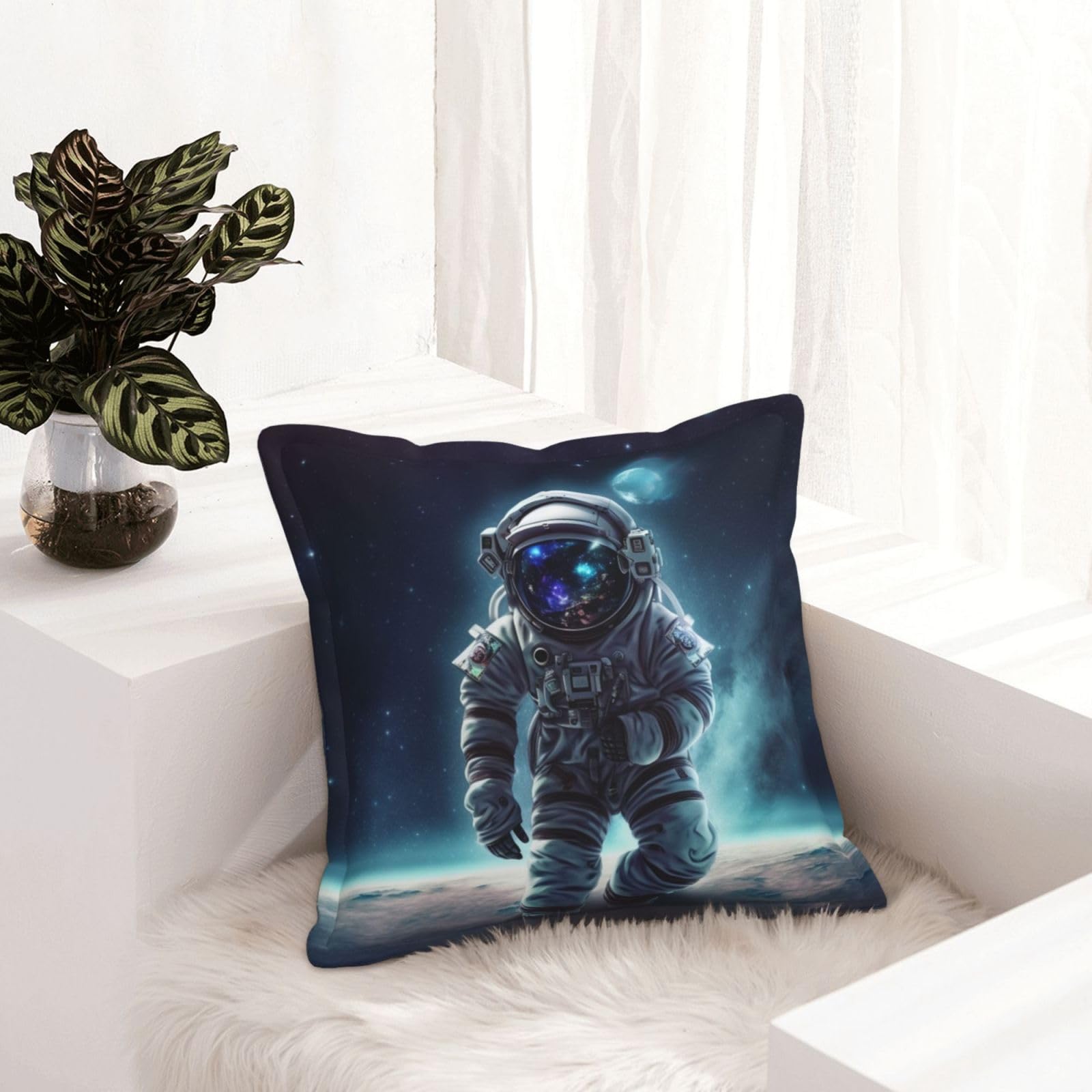 Housse de coussin en similicuir lot de 2 carrés 41x41 cm motif galaxie astronaute rustique pour canapé