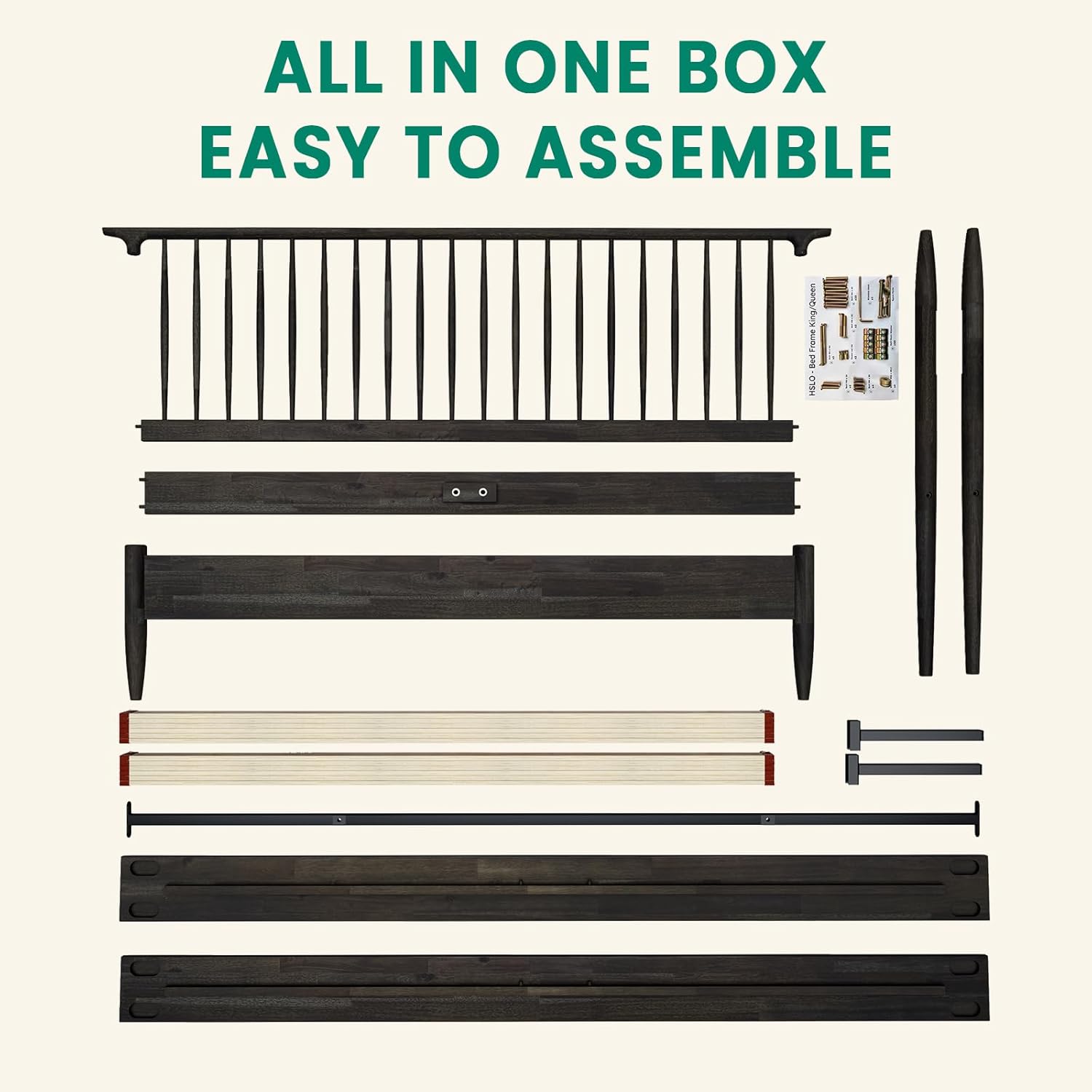Wooden Bed Frame with 43.7" Tall Headboard, Solid Wood Foundation with Silent Slats and Metal Central Supports, 800 Lb Capacity, No Box Spring Needed, King - Mocha