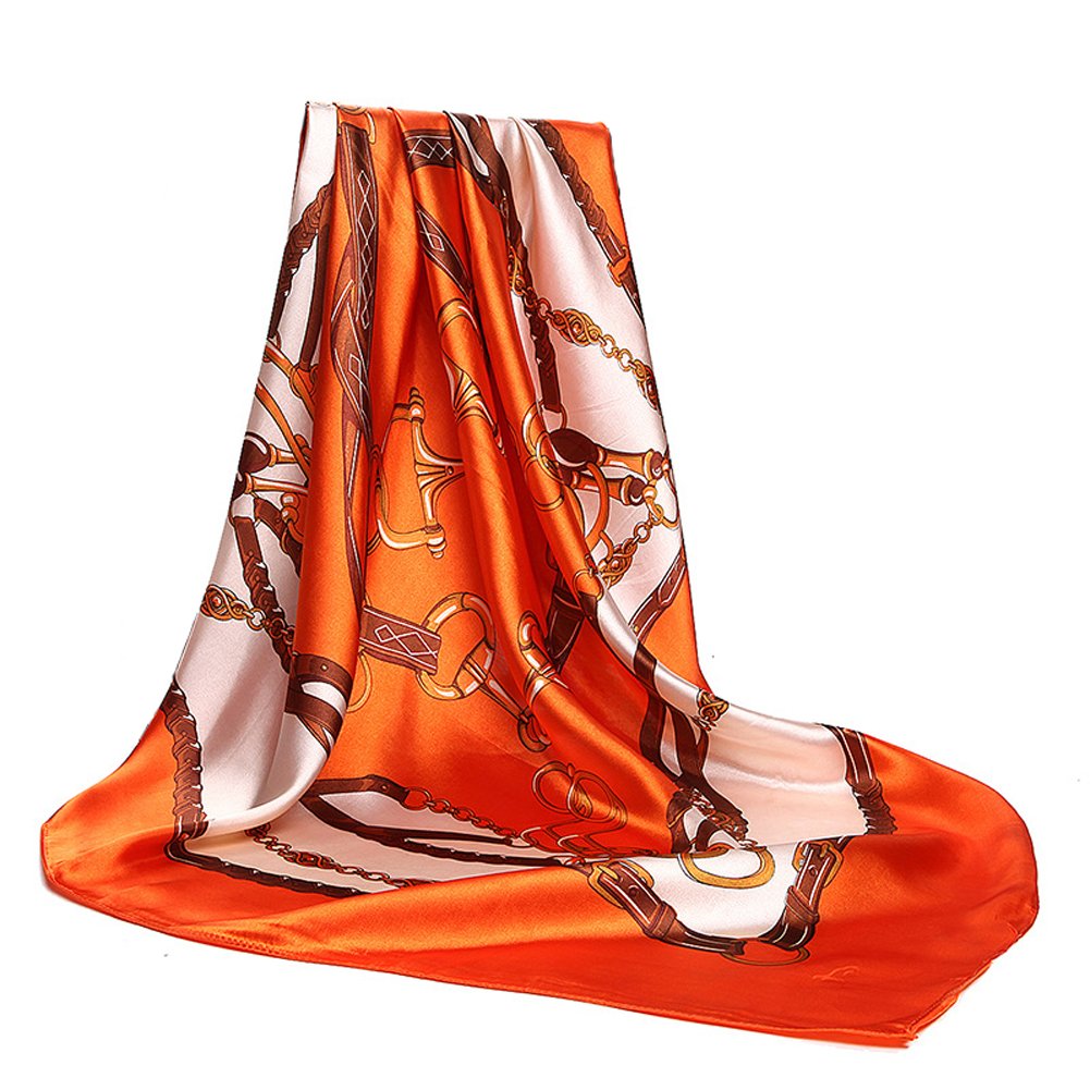 Women’s Silk Scarf Belt Pattern Large Square Satin Headscarf Headdress 35"