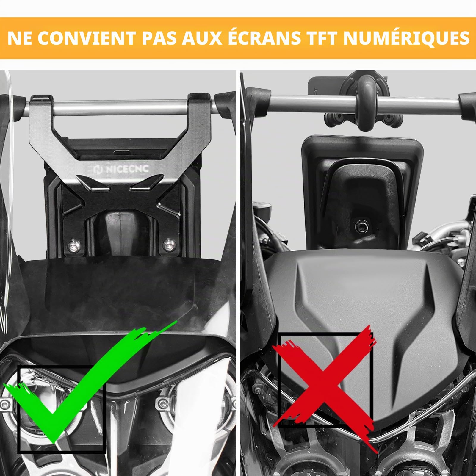 NICECNC Stabilisateur de Tableau de Bord Noir Anti-secousses Compatible with Yamaha Tenere 700 XTZ700 2019-2024, ne Convient Pas aux écrans TFT numériques, Alliage d'aluminium