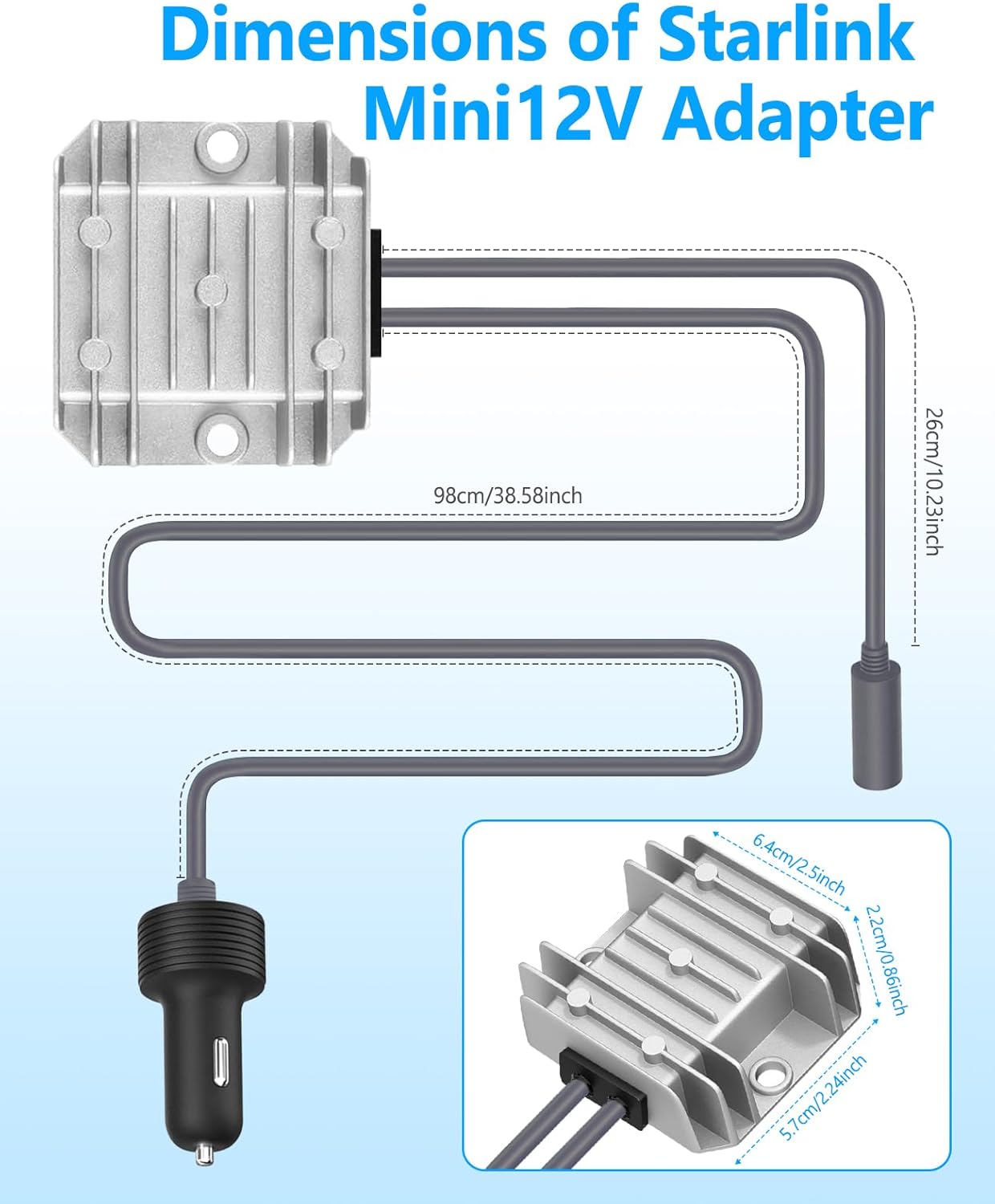 Starlink Mini Car Adapter with Step Up Converter, 12V Power Cable with Cigarette Lighter Plug, 10-24V to 30V 3.5A Conversion Kit for Truck RV Boat