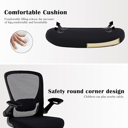 Miniatura 5 de Silla de oficina en casa, silla de escritorio ergonómica, silla de computadora de malla con brazos abatibles, altura ajustable, respaldo medio,
