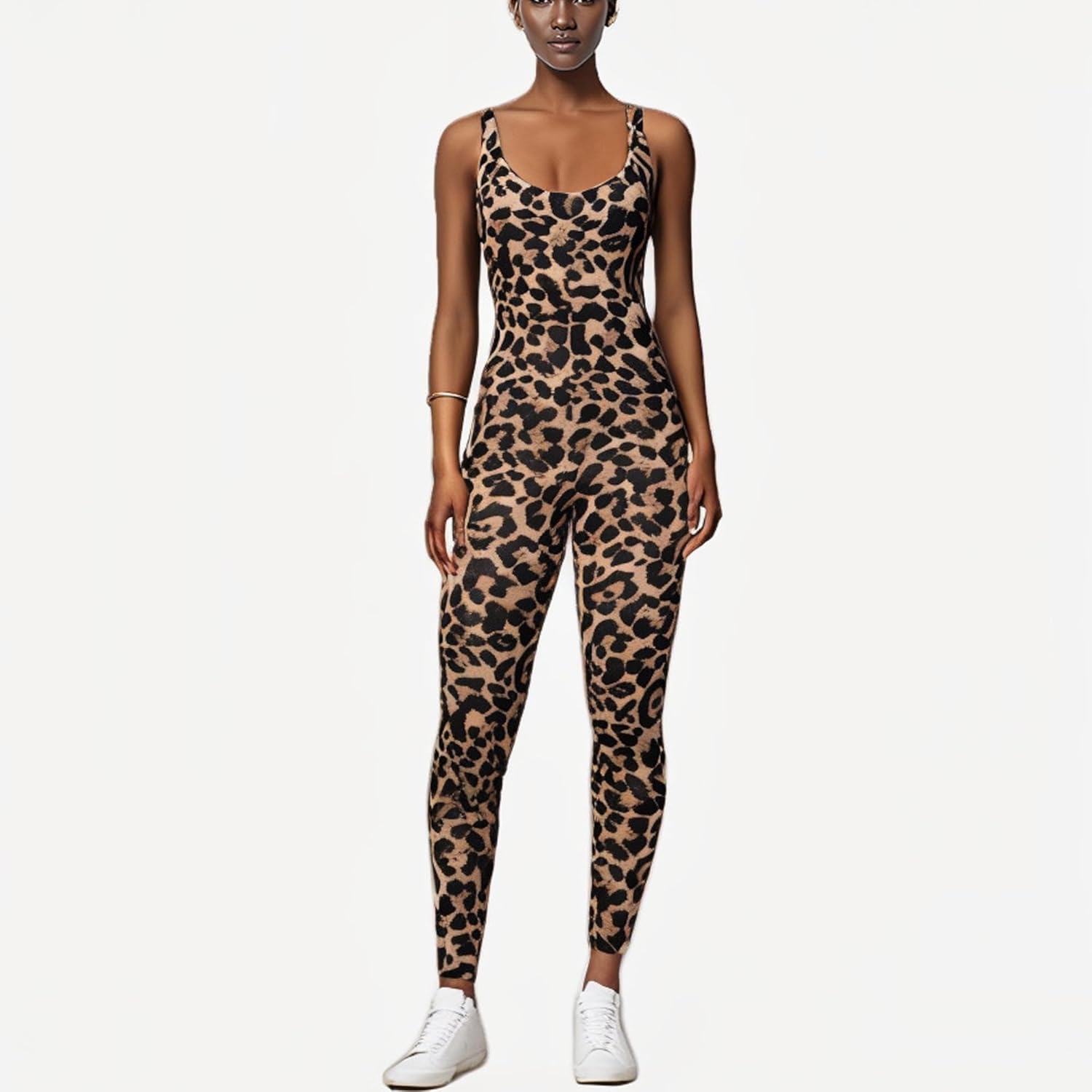 Leopard Print One Piece Jumpsuits for Women Tank Sleeveless Bodycon Rompers Workout Full Bodysuit - Image 4