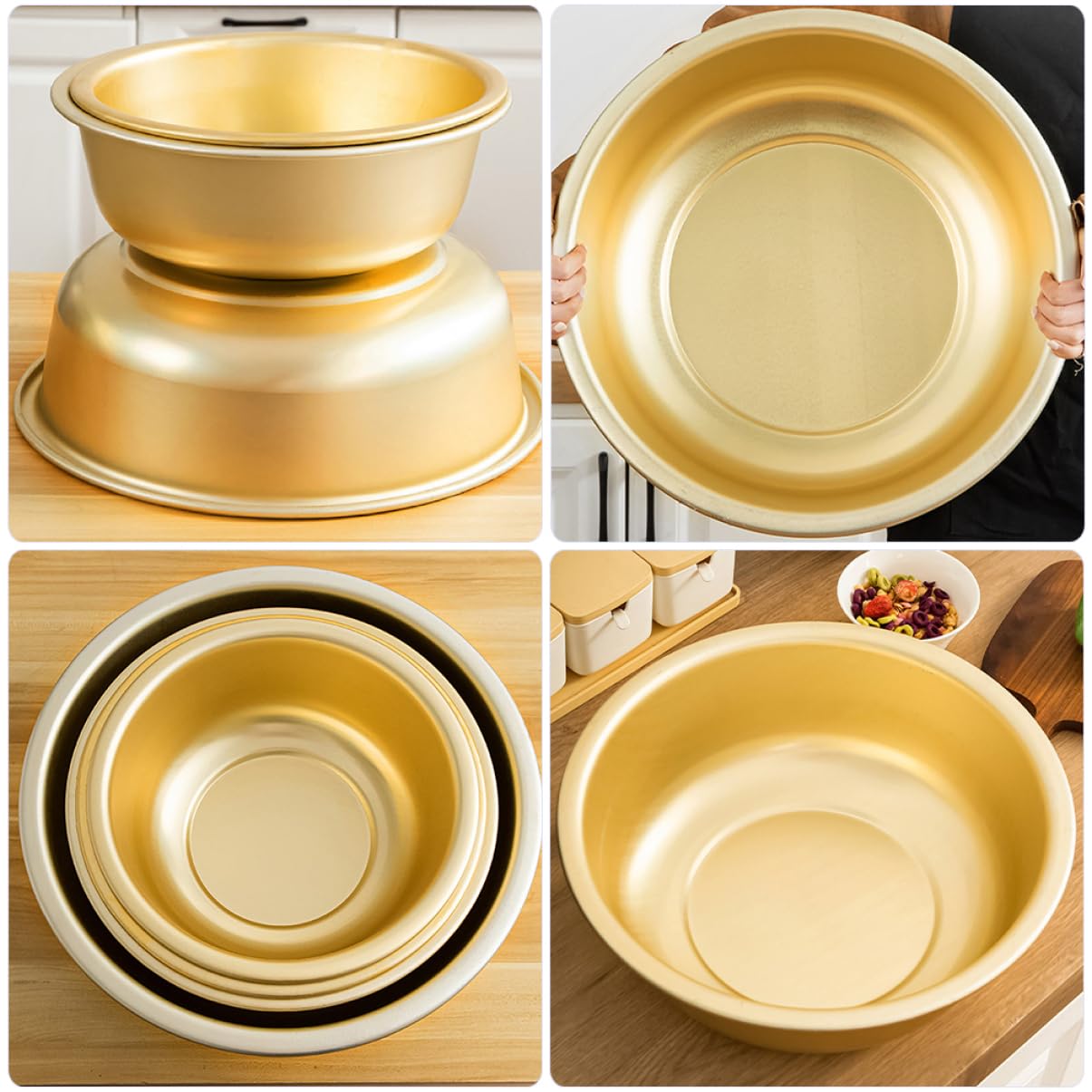 iplusmile Tazón Grande de Aluminio Dorado para Sopa Capacidad Amplia, Diseño Redondo y Seguro, Adecuado para Cocina y Lavado de Arroz
