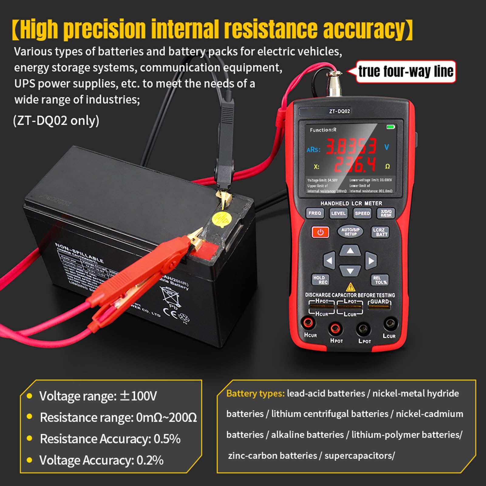 Karlak Testeur de Multimètre Numérique, Testeur de Batterie Double Mode à écran LCD, Mesure 0,01 Ω – 10 MΩ, 1 PF – 100 MF avec 5 Modes de Fréquence de 100 Hz à 100 KHz pour les