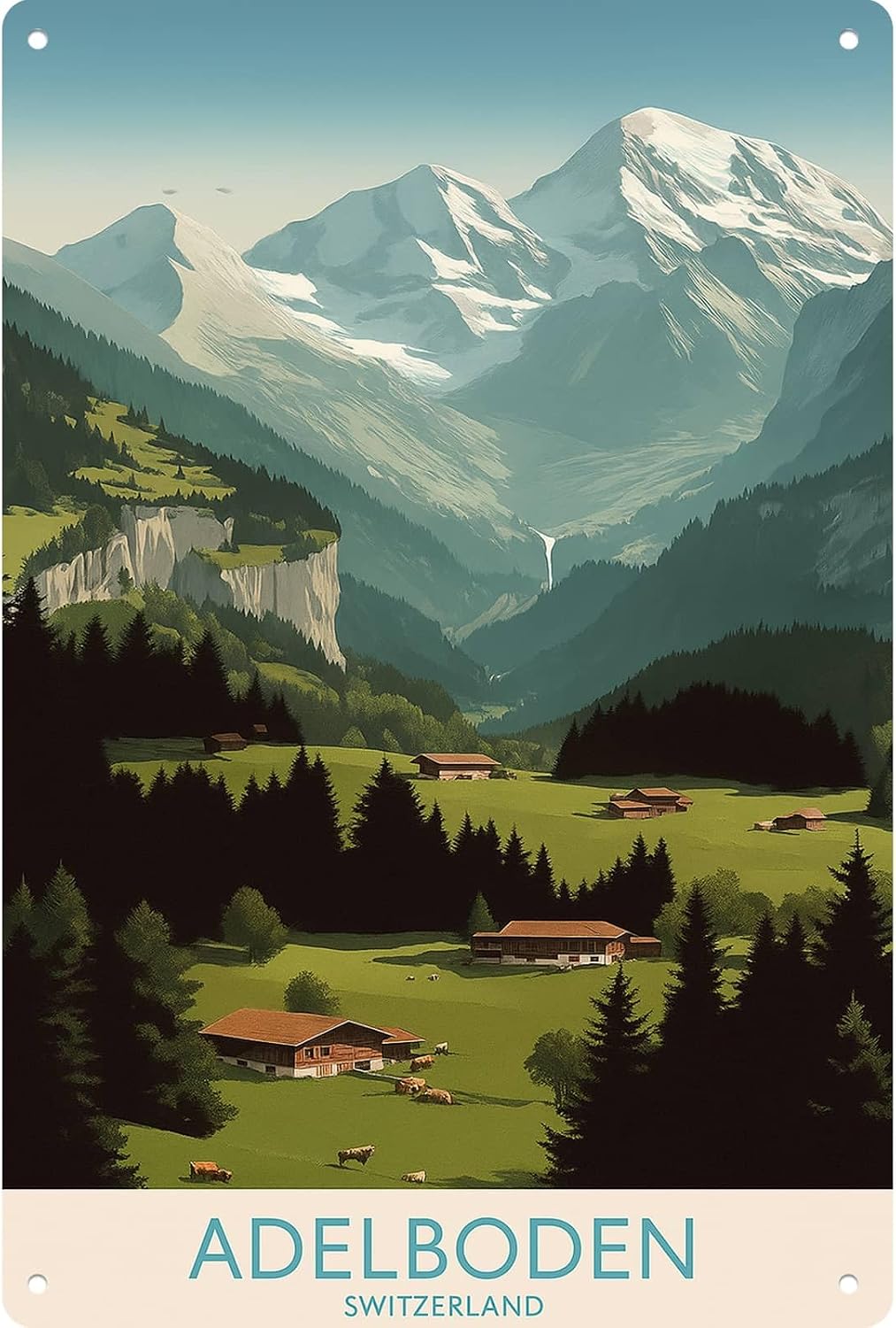 Adelboden Travel Poster Wall Decor Retro Metal Sign Poster for Garage Man Cave Bathroom Bedroom Farm Inspirational Popular Wall Art 8x12 Inch Signs Posters