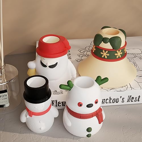 Miniatura 5 de Voaesdk 4 moldes de resina para candelabros de Navidad, portavelas de silicona para resina, 3D Papá Noel, muñeco de nieve, campana, alce,