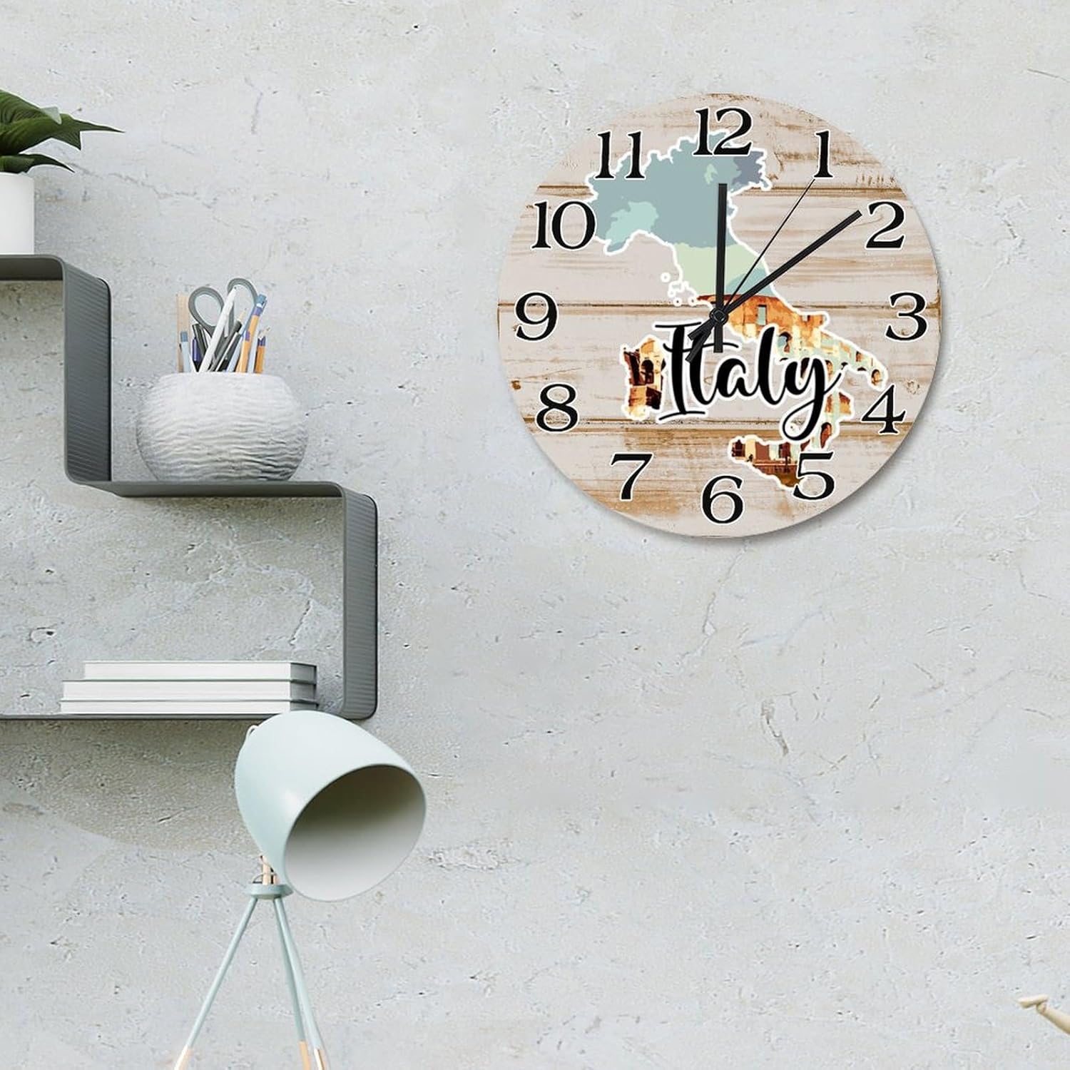 Italy Landmark City Landscape Wall Clock Italy Map 15 Inch Wall Clocks Battery Operated Desk Clock Wall Hanging Art Modern Home Decor for Bedroom Living Room Kitchen School Office