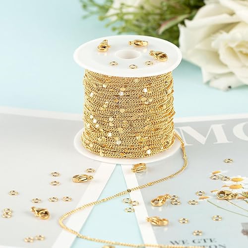 Miniatura 5 de UMAOKANG Cadenas de joyería de acero inoxidable chapadas en oro de 32.8 ft a granel, cadena cubana de lentejuelas pequeñas con anillos de salto y