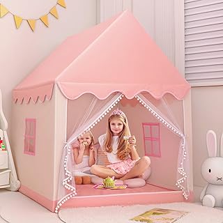 Midook Princess Tent for Girls,Kids Play Tent with Star Lights, Play Tents for Kids Indoor and Outdoor Large Playhouse, Pink Princess Castle Play Tent Girls & Boys Toy Gifts