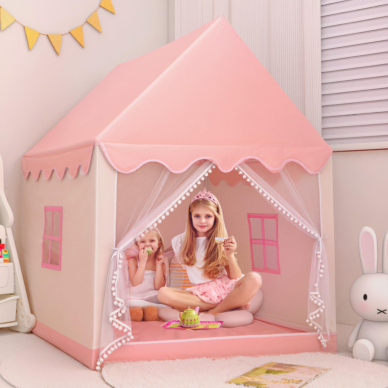 Midook Pink Princess Play Tent with Star Lights for Children